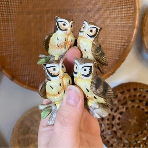 Vintage Lefton #00753 Ceramic Owls On A Branch